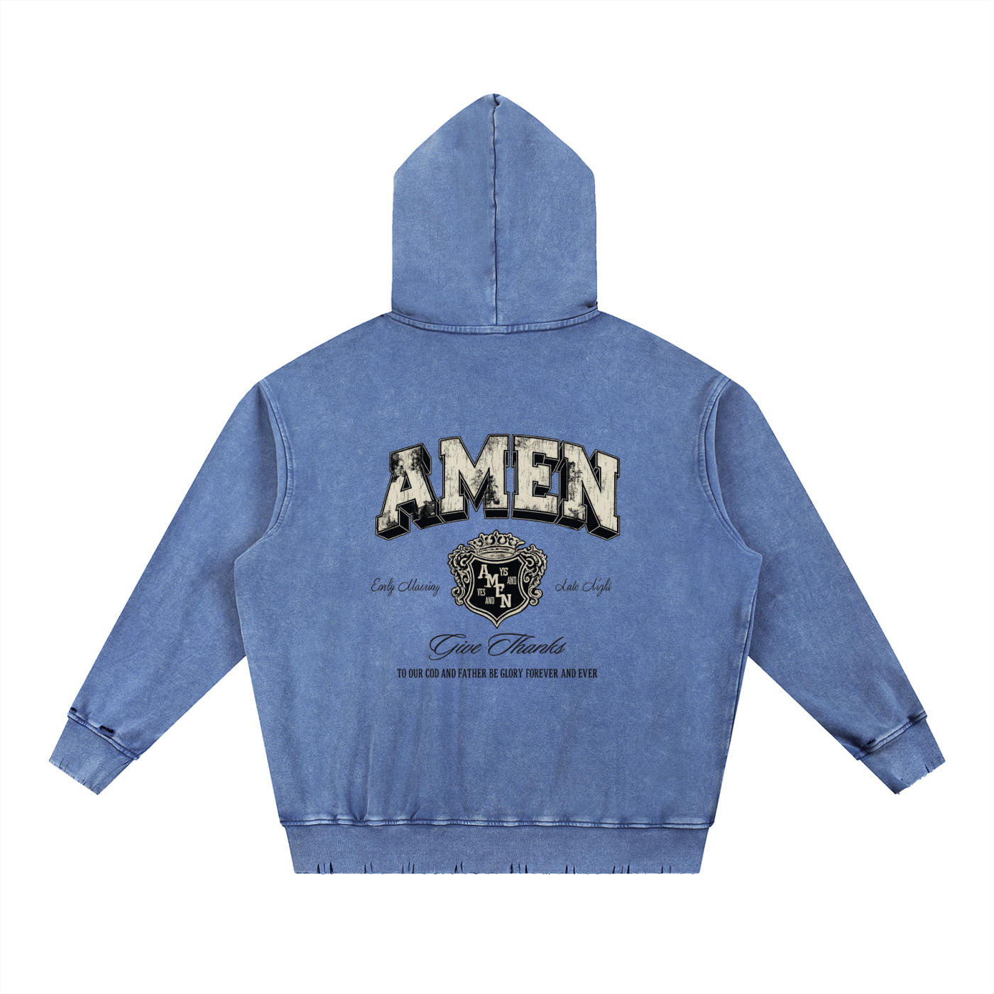 Snow Wash Hand-Frayed Heavyweight  Hoodie