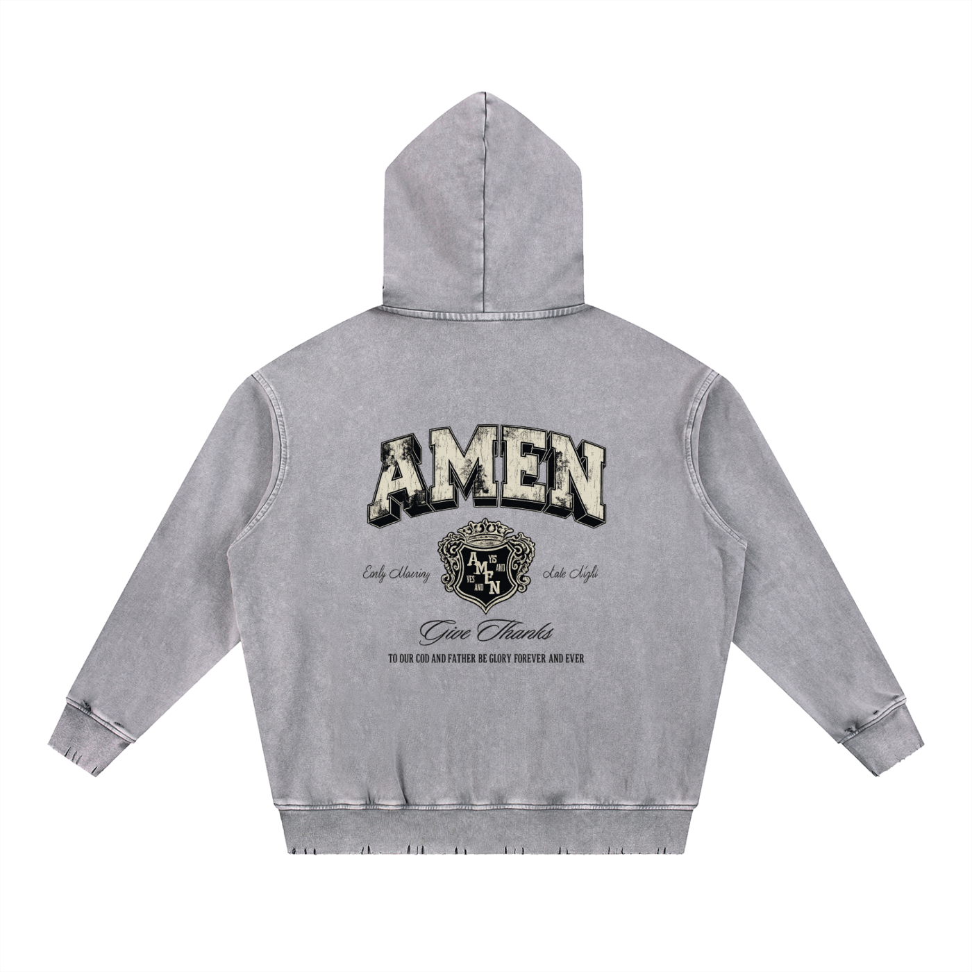 Snow Wash Hand-Frayed Heavyweight  Hoodie
