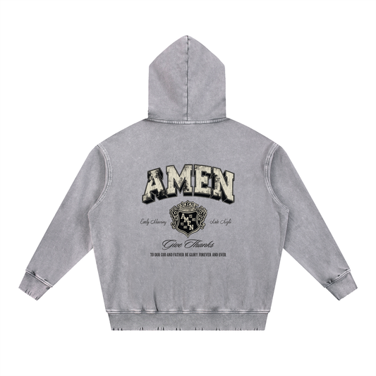 Snow Wash Hand-Frayed Heavyweight  Hoodie